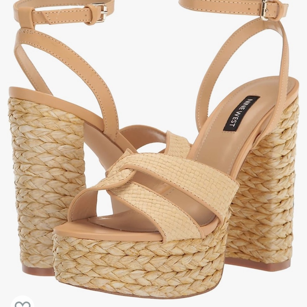 Nine West Beige Woven Platform Heels